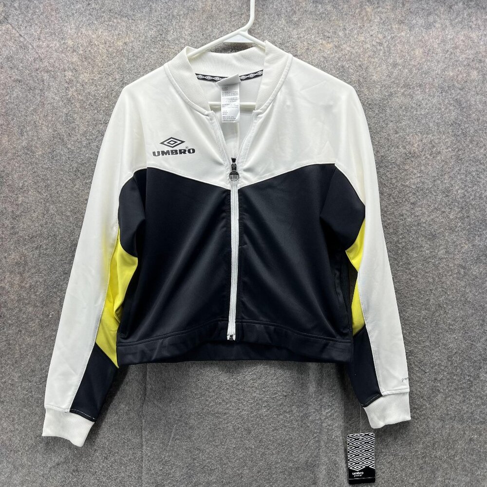 Umbro Sweater Women Medium White Black Full Zip Polyester Jacket Premier New